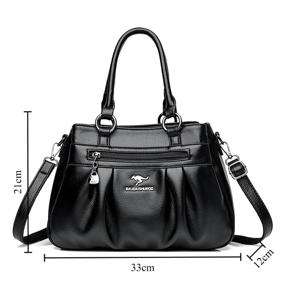 3-Layer Leather Tote Bag for Women – Large Shoulder & Crossbody Handbag