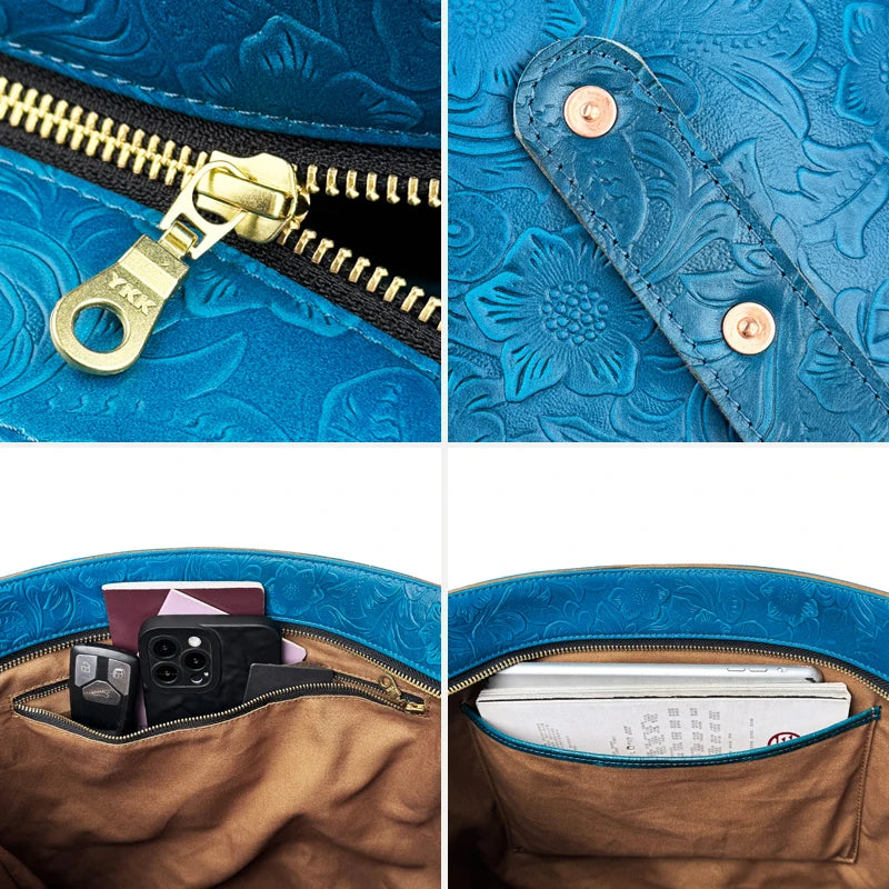 Leather Tote Bag – Women's Large Capacity Embossed Handbag