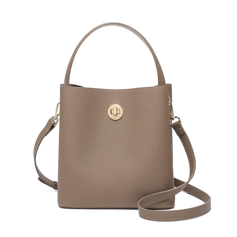 Genuine Leather Bucket Bag – Women's Top Grain Cowhide Tote