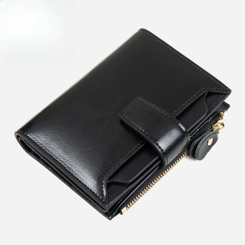 RFID Blocking Genuine Leather Women's Wallet – Zip Coin & Multi-Card Organizer