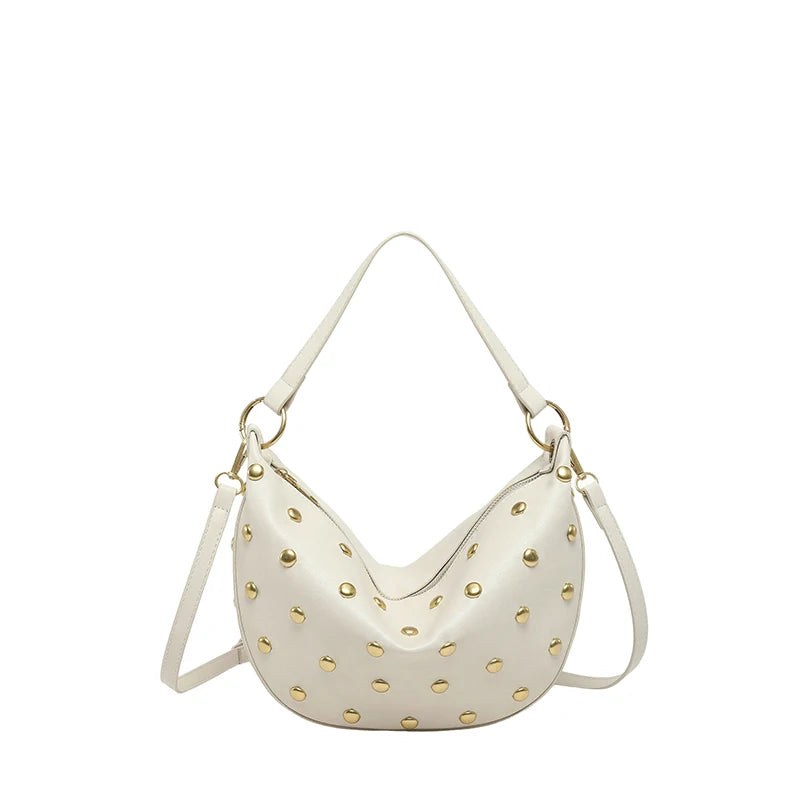 Gold Studded Hobo Bag Women – Punk PU Leather Shoulder Bag
