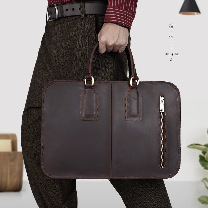 Genuine Leather Briefcase for Men – Luxury 13.5" Laptop Office Bag