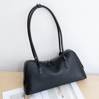 Genuine Leather Baguette Shoulder Bag – Women's Pebbled Hobo Tote