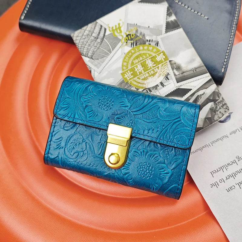 Genuine Leather Floral Embossed Wallet – Multi-Slot Card Holder