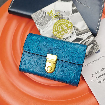 Genuine Leather Floral Embossed Wallet – Multi-Slot Card Holder