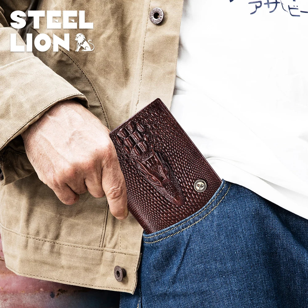 Men's Genuine Leather Wallet – Crocodile Pattern, Large Capacity