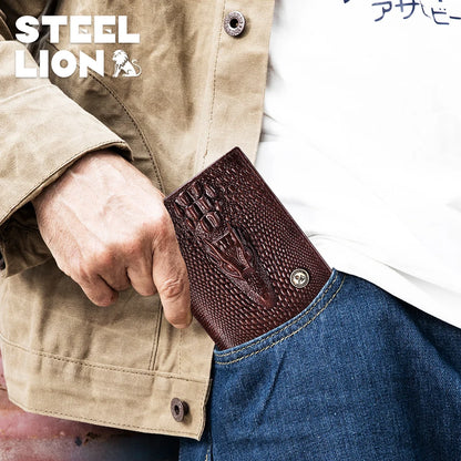 Men's Genuine Leather Wallet – Crocodile Pattern, Large Capacity