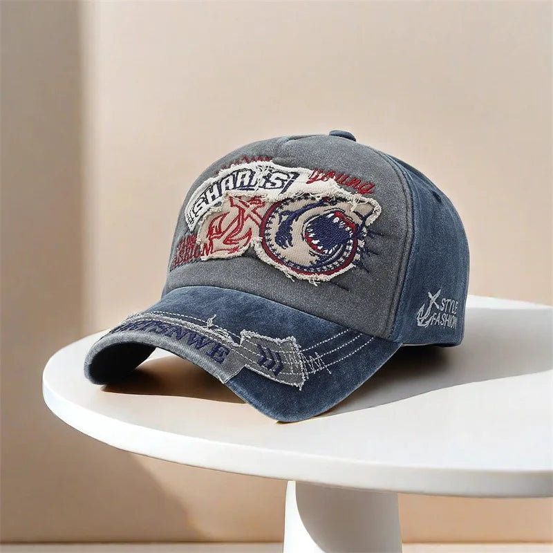 Shark Embroidery Baseball Cap – Unisex Cotton Snapback Hat