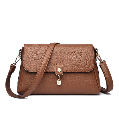 Floral Embossed Leather Crossbody Bag for Women – Shoulder Handbag