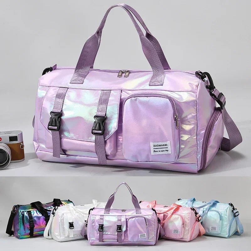 Holographic Duffel Bag – Weekend Travel Bag with Shoe Compartment