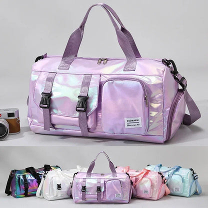 Holographic Duffel Bag – Weekend Travel Bag with Shoe Compartment