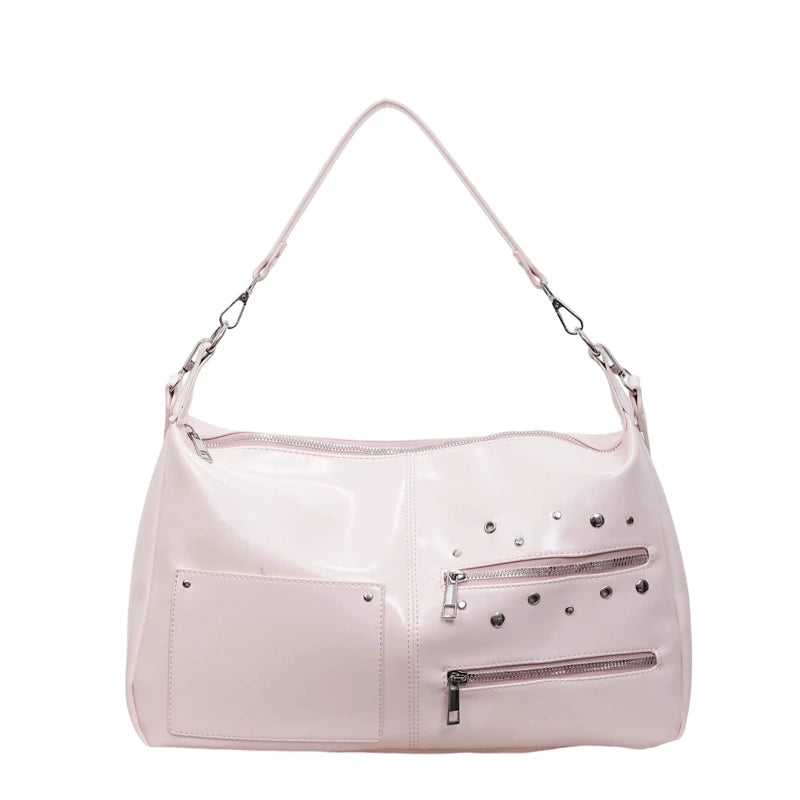 Large Capacity Shoulder Bag – Casual Crossbody Tote with Studded Detail