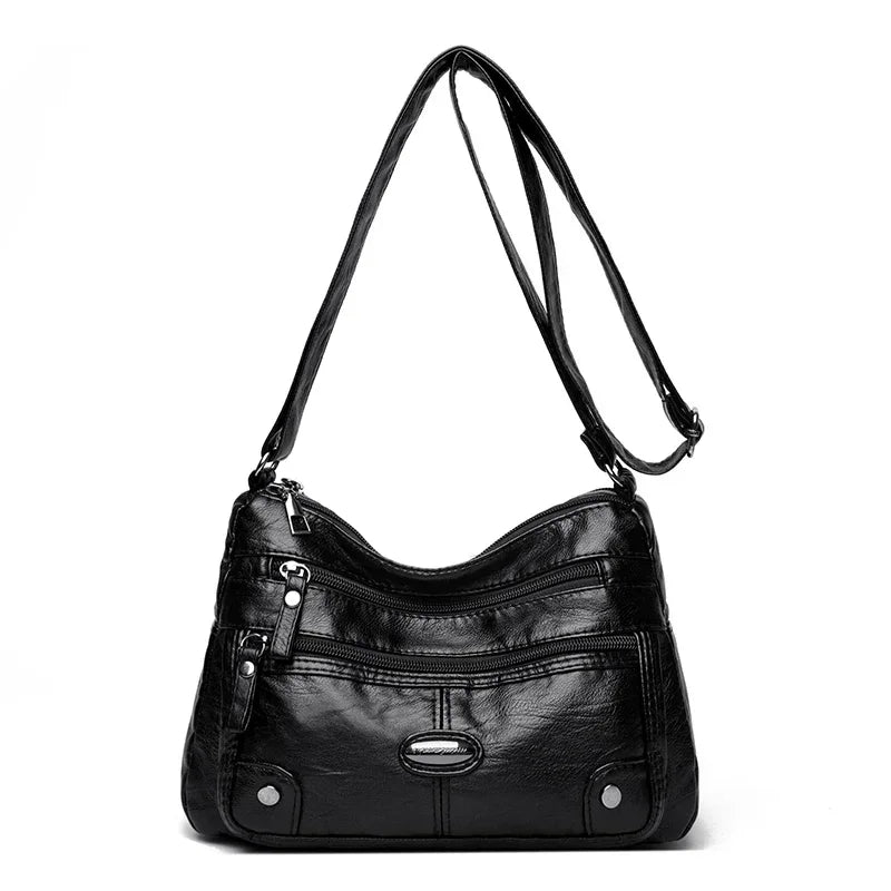 Women's Leather Shoulder Bag – Large Capacity Multi-Pocket Crossbody