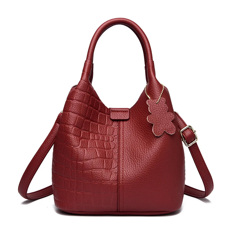 Crocodile-Embossed PU Leather Bucket Bag – Women's Hobo Tote & Crossbody