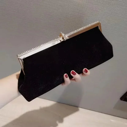 Rhinestone Evening Clutch Bag for Women – Velvet Glitter Banquet Purse