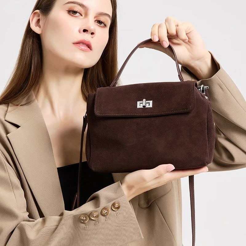 Suede Leather Crossbody Bag for Women – Luxury Designer Shoulder Handbag