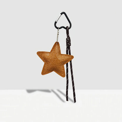 Leather Star Bag Charm Keychain with Braided Rope