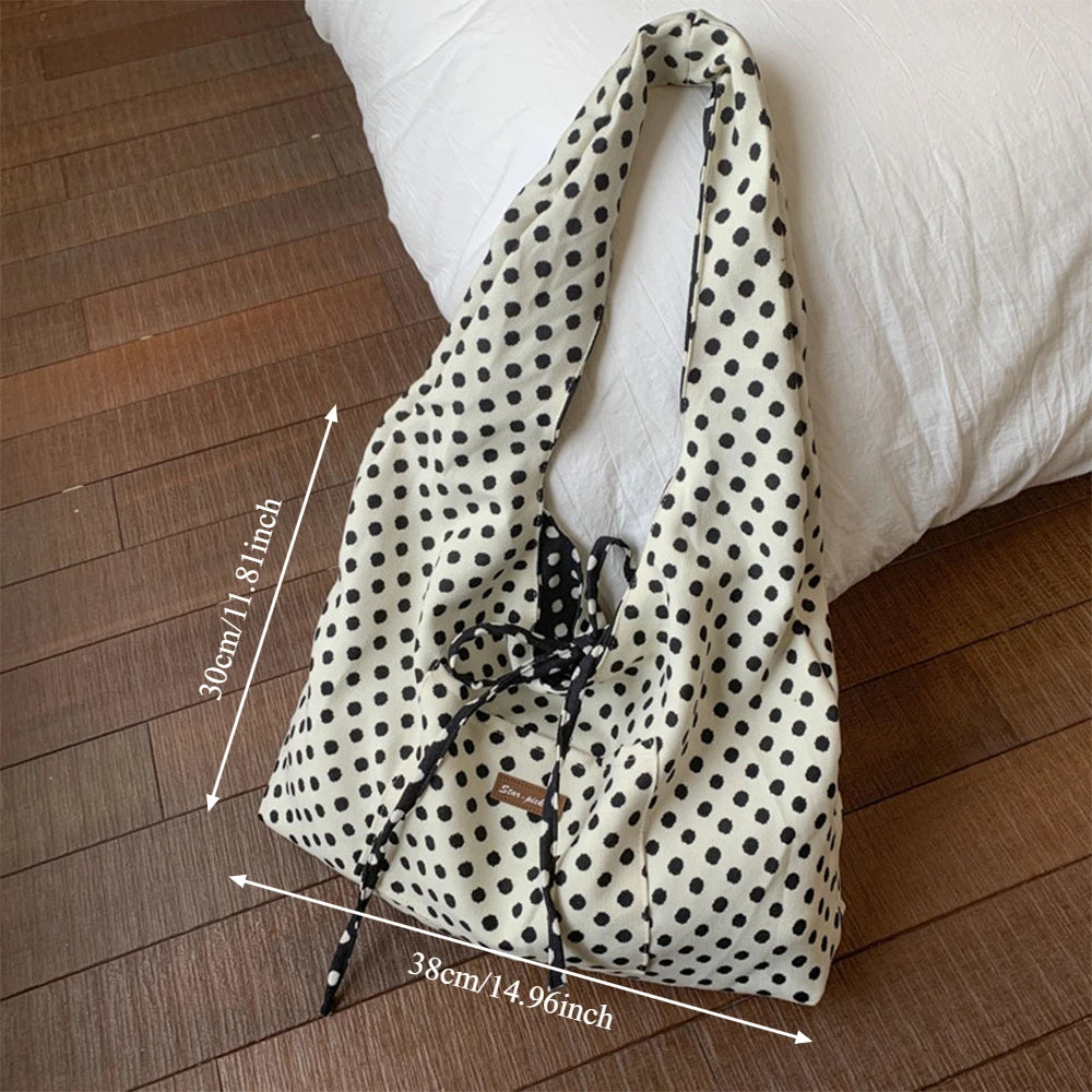 Polka Dot Shoulder Bag – Korean Double-Sided Large Tote