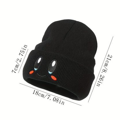 Unisex Cartoon Embroidered Big Eye Beanies Casual Hats Knitted Winter Warm Hat Hip Hop Skull Bonnet