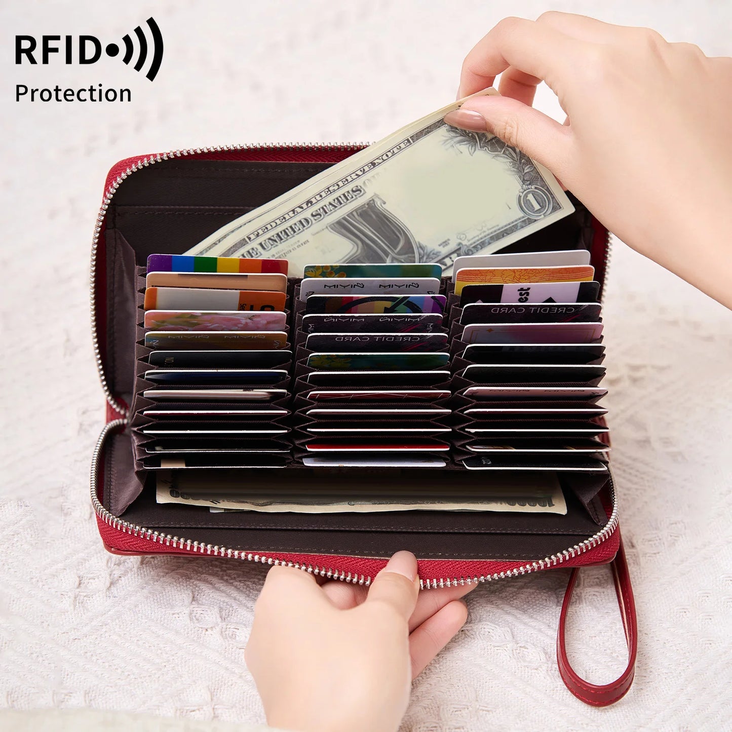 RFID Blocking Women's Large Accordion Wallet Clutch