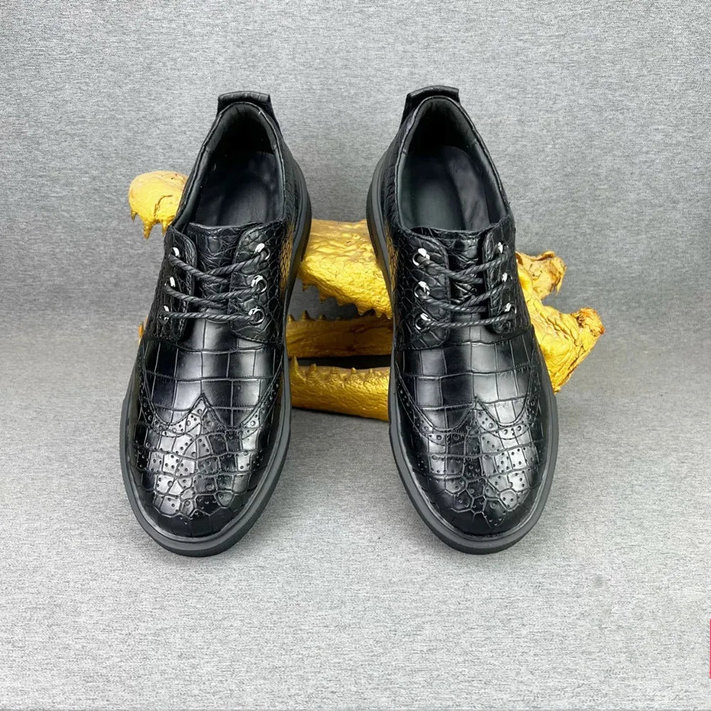 Crocodile Leather Oxford Sneakers for Men – Black Lace-Up