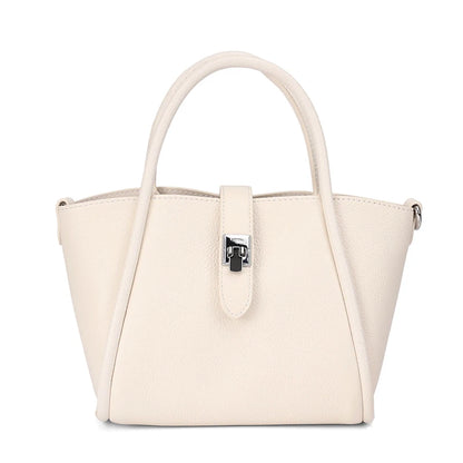 Genuine Leather Mini Tote Bag for Women – Cowhide Shoulder Handbag with Lock Closure