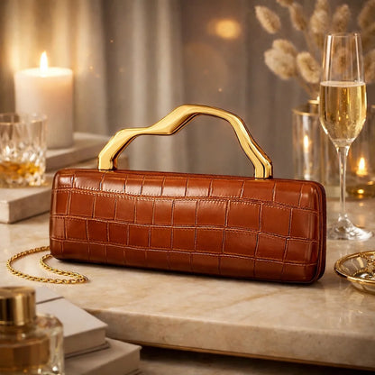 Crocodile Pattern Brand Women S Handbag Brown Gold Rectangular Bag High-End Luxury Designer Shoulder
