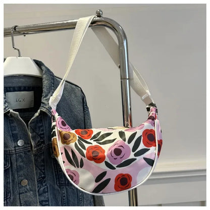 Japanese Style Floral Nylon Crossbody Bag – Crescent Hobo