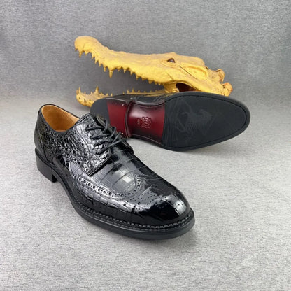 Crocodile Leather Wingtip Brogue Dress Shoes for Men