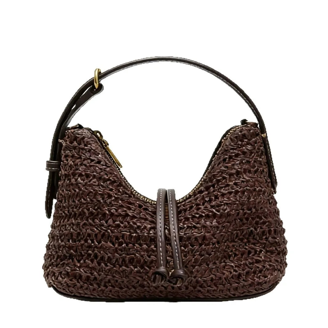 Summer Rattan Half Moon Beach Straw Shoulder Bags Women S Bucket Bag Purse Woven Handbags Casual