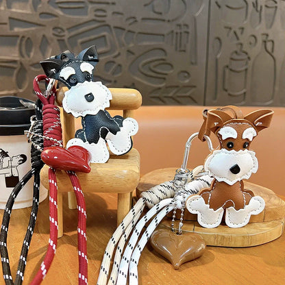 Cute Puppy Heart Pendant Keychain with Woven Rope Bag Charm