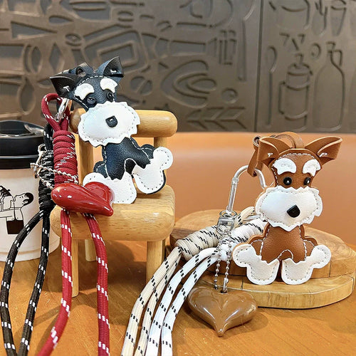 Cute Puppy Heart Pendant Keychain with Woven Rope Bag Charm