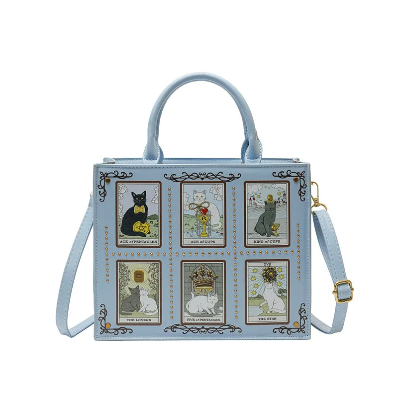 Cat Tarot Print Tote Bag for Women – Stylish Top-Handle Handbag