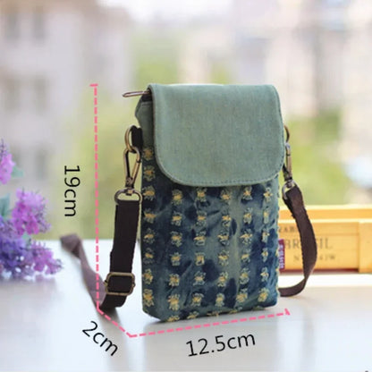 Denim Mini Crossbody Phone Bag – 3-Layer Women's Purse