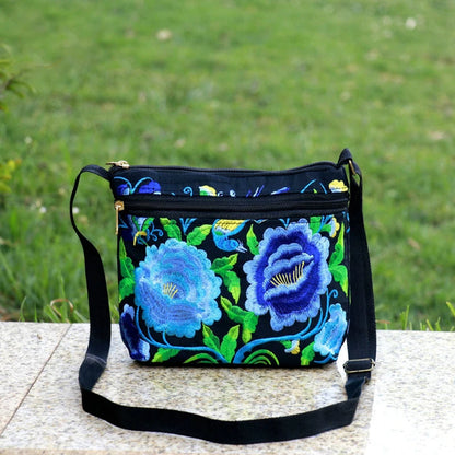 Embroidered Canvas Crossbody Bag – Ethnic Floral Shoulder Bag