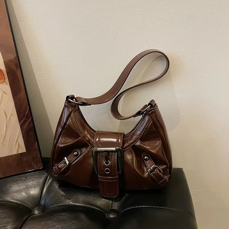 Y2K Pleated Hobo Shoulder Bag – Retro Maillard Style Clutch Handbag