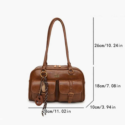 Retro PU Leather Shoulder Bag – Women's Multi-Pocket Large Capacity Satchel