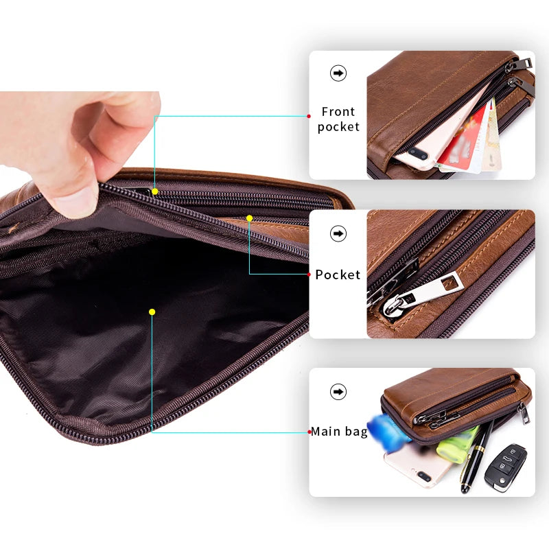 Men's Genuine Leather Waist Bag & Phone Pouch