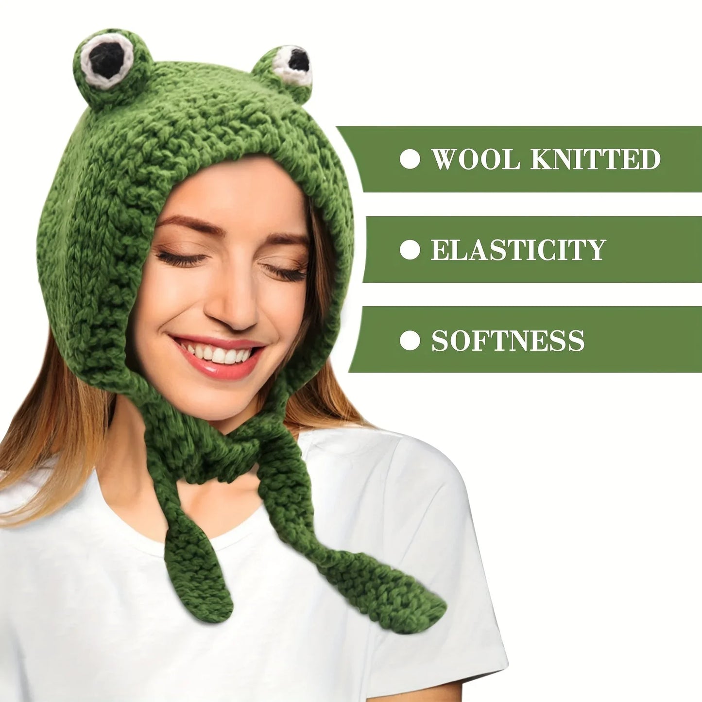 Frog Beanie Hat – Cute Knit Winter Cap with 3D Eyes & Ear Flaps