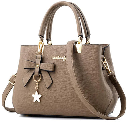 Women's Designer Handbag – Bow Accent & Star Charm Tote