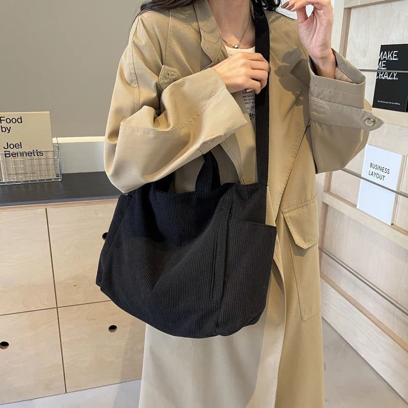 Corduroy Tote Bag for Women – Large Capacity Shoulder & Crossbody