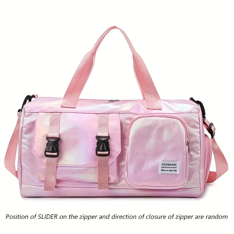 Women's Large Capacity Nylon Travel Duffel Bag with Shoe Compartment