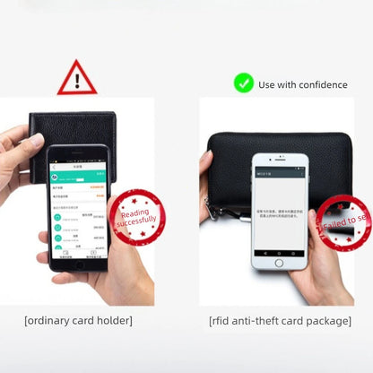 RFID Blocking Genuine Leather Long Wallet for Women