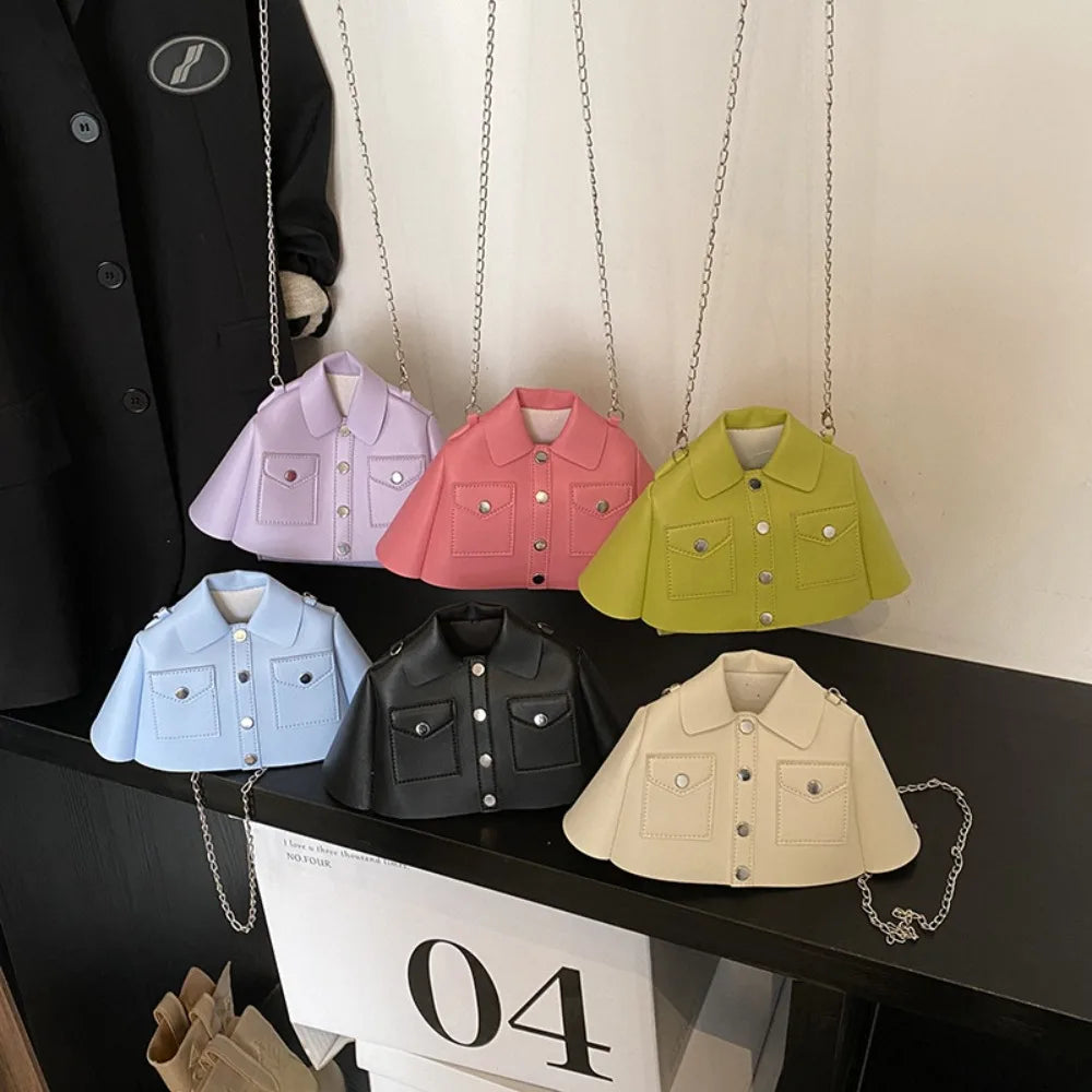 Jacket-Shaped Crossbody Bag – Novelty PU Leather Chain Shoulder Bag, Korean Style