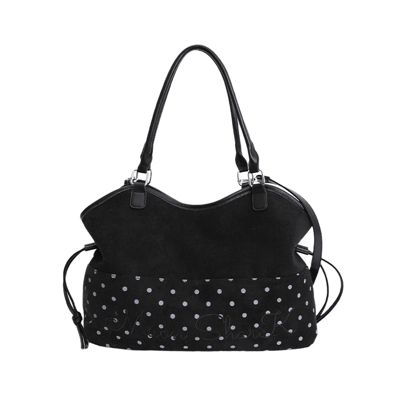 Vintage Polka Dot Tote Bag with Charm – Large Capacity