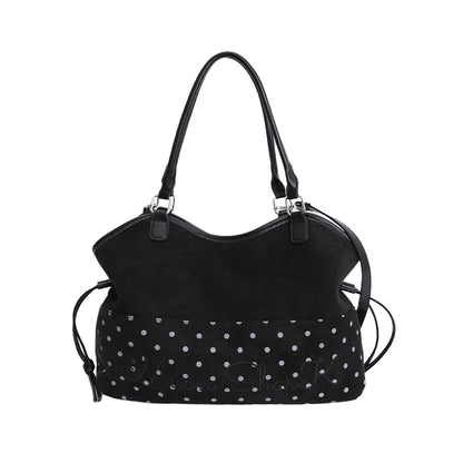 Vintage Polka Dot Tote Bag with Charm – Large Capacity