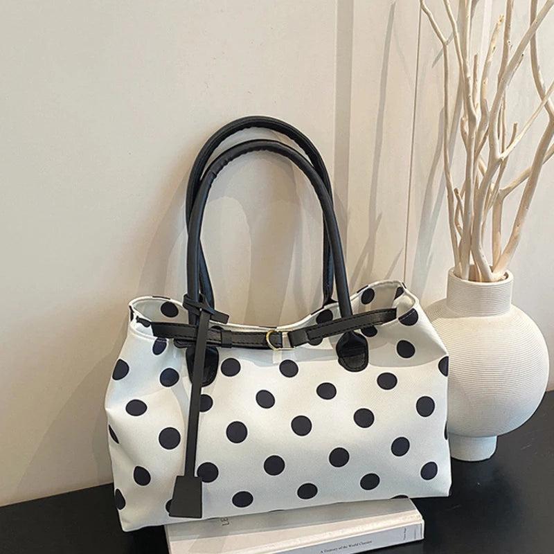 Polka Dot Tote Bag with Belt Strap – Korean Style Commuter Bag
