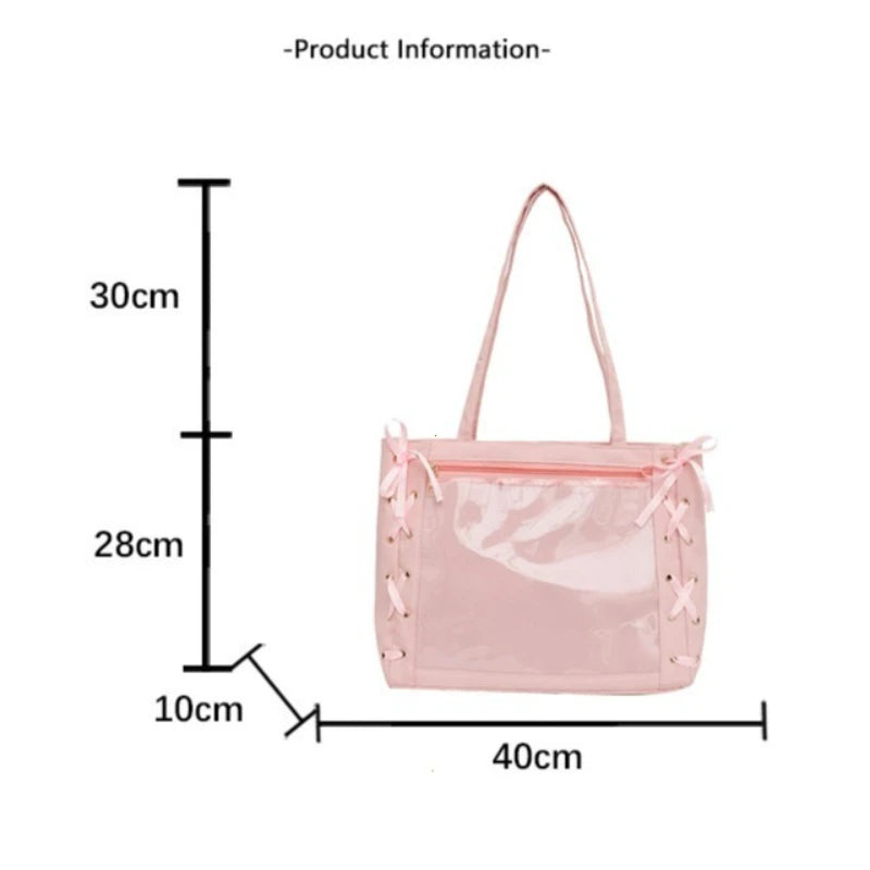 Ita Bag Transparent Satin Bowknot Shoulder Tote – Anime Badge Display Bag