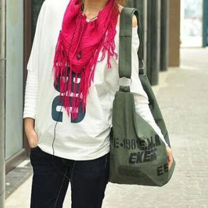 Large Canvas Hobo Shoulder Bag for Women – Letter Print