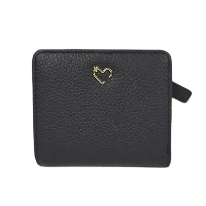 Genuine Leather Heart Charm Short Wallet for Women